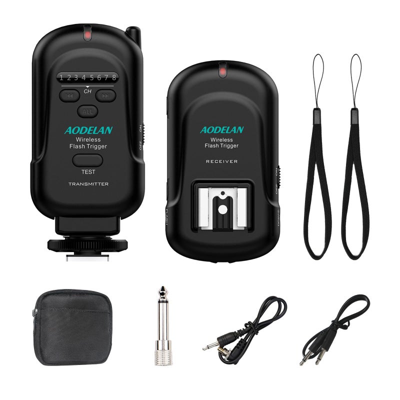 AODELAN Wireless Flash Trigger Transmitter and Receiver Set, Wireless Remote Speedlite Trigger with 3.5mm PC Receiver for Flash Units with Universal Hot Shoe for Canon, for Nikon,for Fuji,for Sony - Image 1